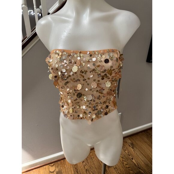 NWT Retrofete Mirage Embellished Strapless Crop Top Gold Seashell Size XS - Picture 3 of 7